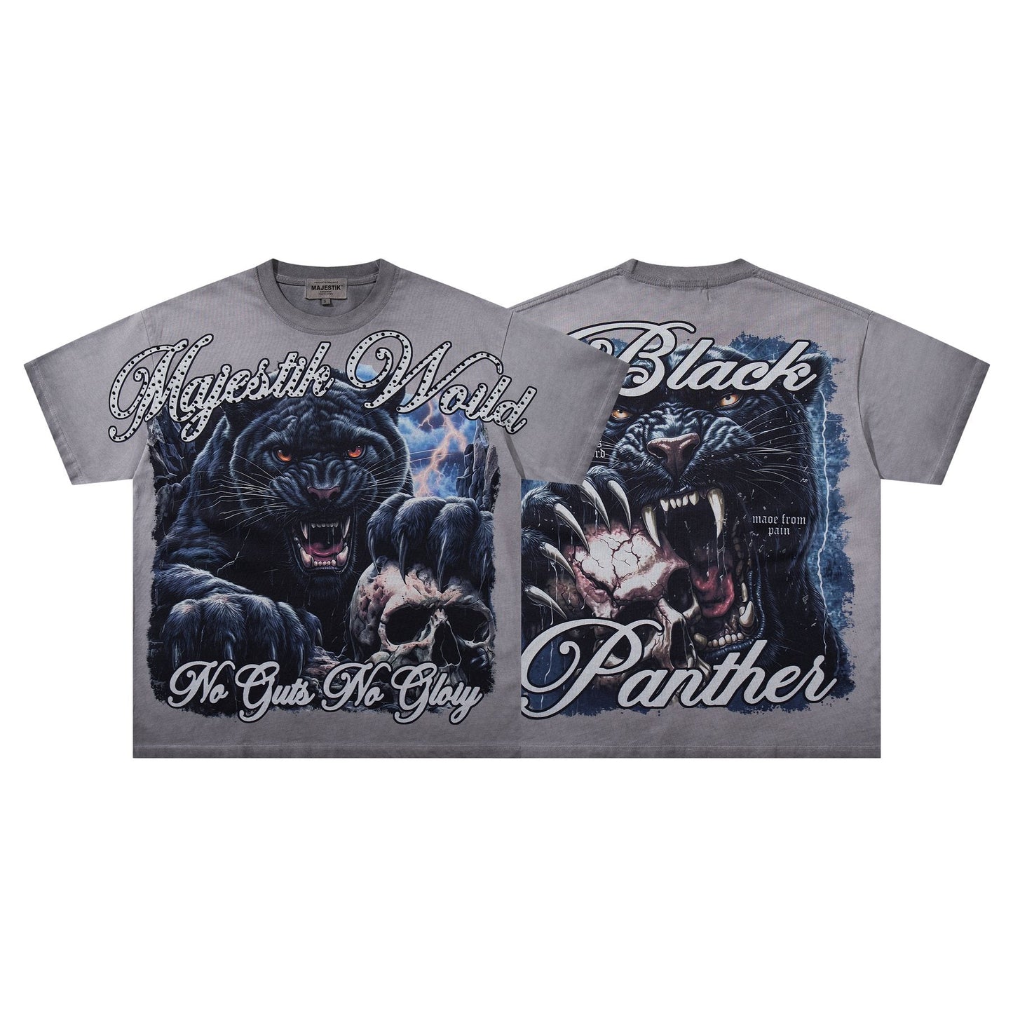 MAJESTIK Panther Skull Graphic T-Shirt ¡ª context